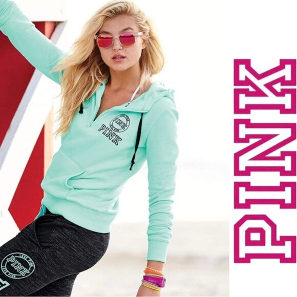 Victoria's Secret PINK | Aqua Quarter Zip Campus Hoodie | Size Medium - Picture 1 of 9
